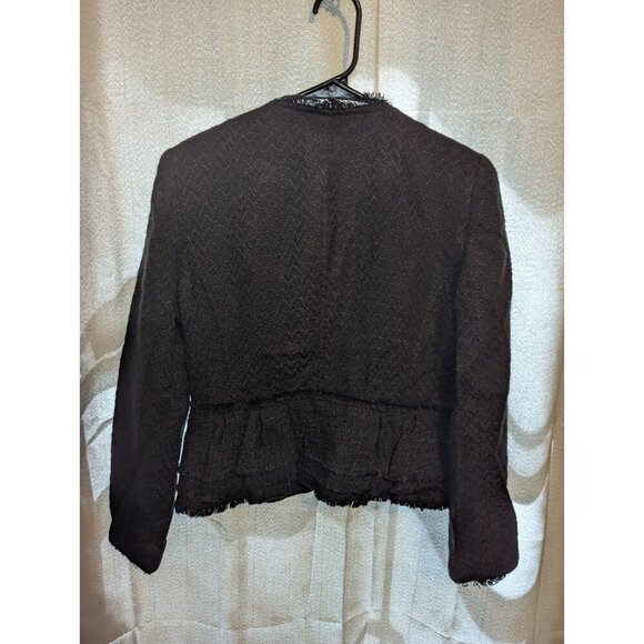 Worthington Black Tweed Zip Up Ruffled Peplum Jacket Women's Size Medium - Picture 11 of 16